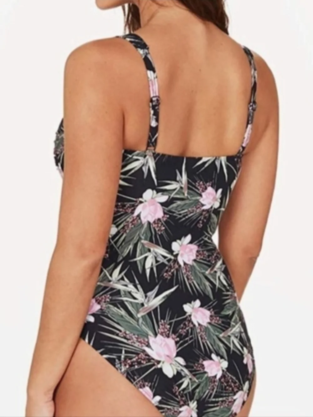 Nip Tuck Twist Front Flower One Piece Swimsuit Joanne Fern Gully Black Pink 6